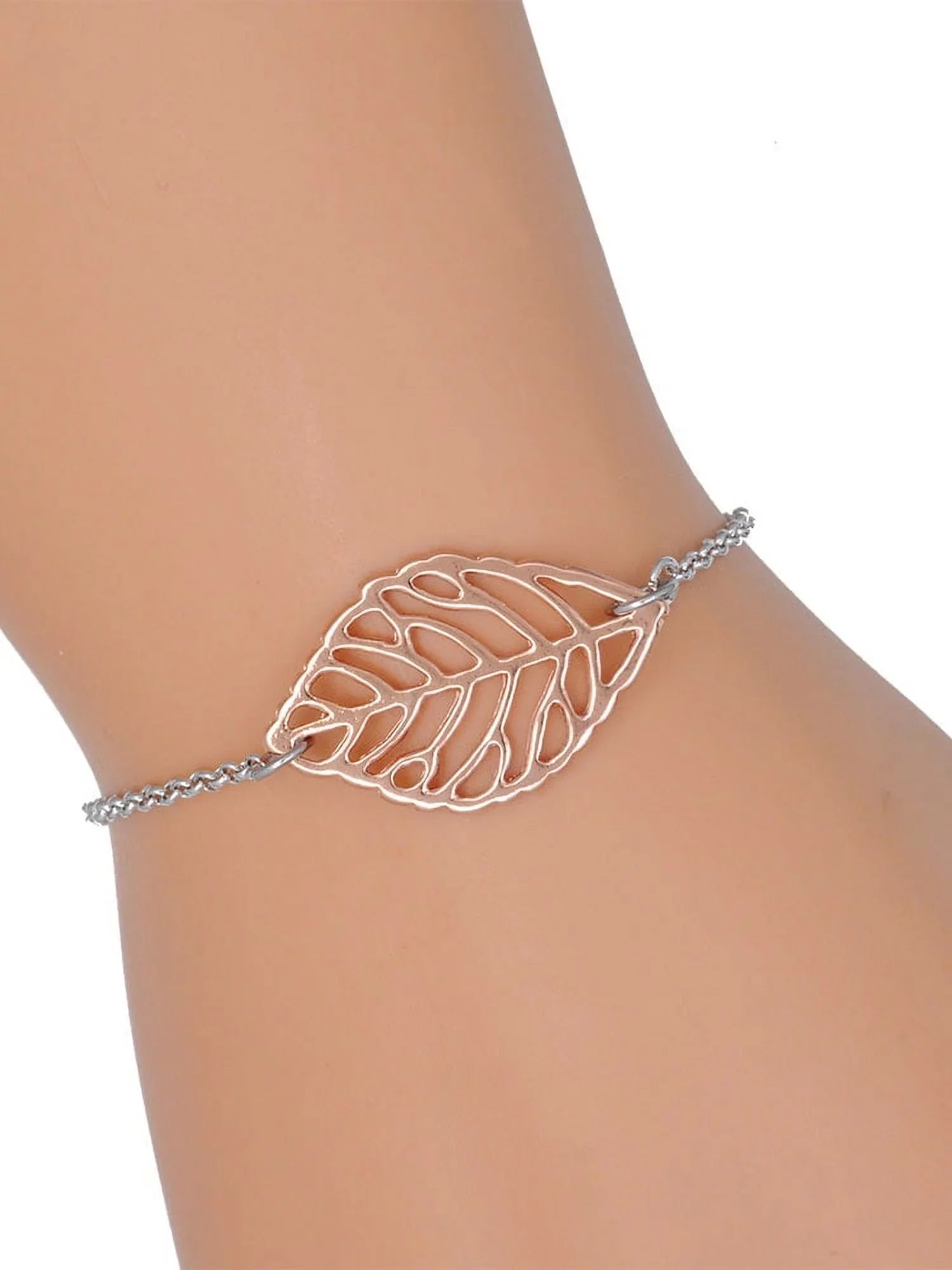 Hot Bracelet, Pink 6.25+1.75" Delicate Resin Delight Love Leaf Goldtone - Snail Jewelry Rose
