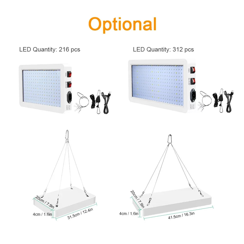 Plant Grow Lamps Dual for Full 2000W Hanging Switch LED LEDs for Spectrum 312 Greenhouse Veg Bloom IP65 Waterproof Light Indoor and Flowers Plants Seedlings Growing