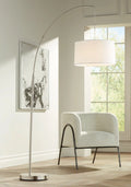 Floor Brushed Drum for Tall 360 Standing Reading Office Room 72" Linen Lamp Cora White Shade Living Nickel Arc Lighting Metal Bedroom House Modern