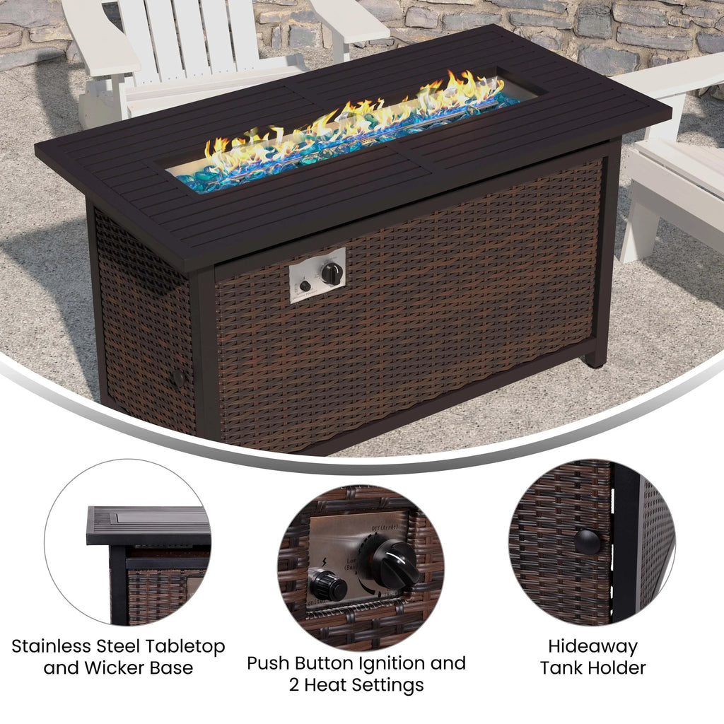 Lancaster Table and with 50,000 Base Fire Outdoor Top Steel Home BTU Wicker