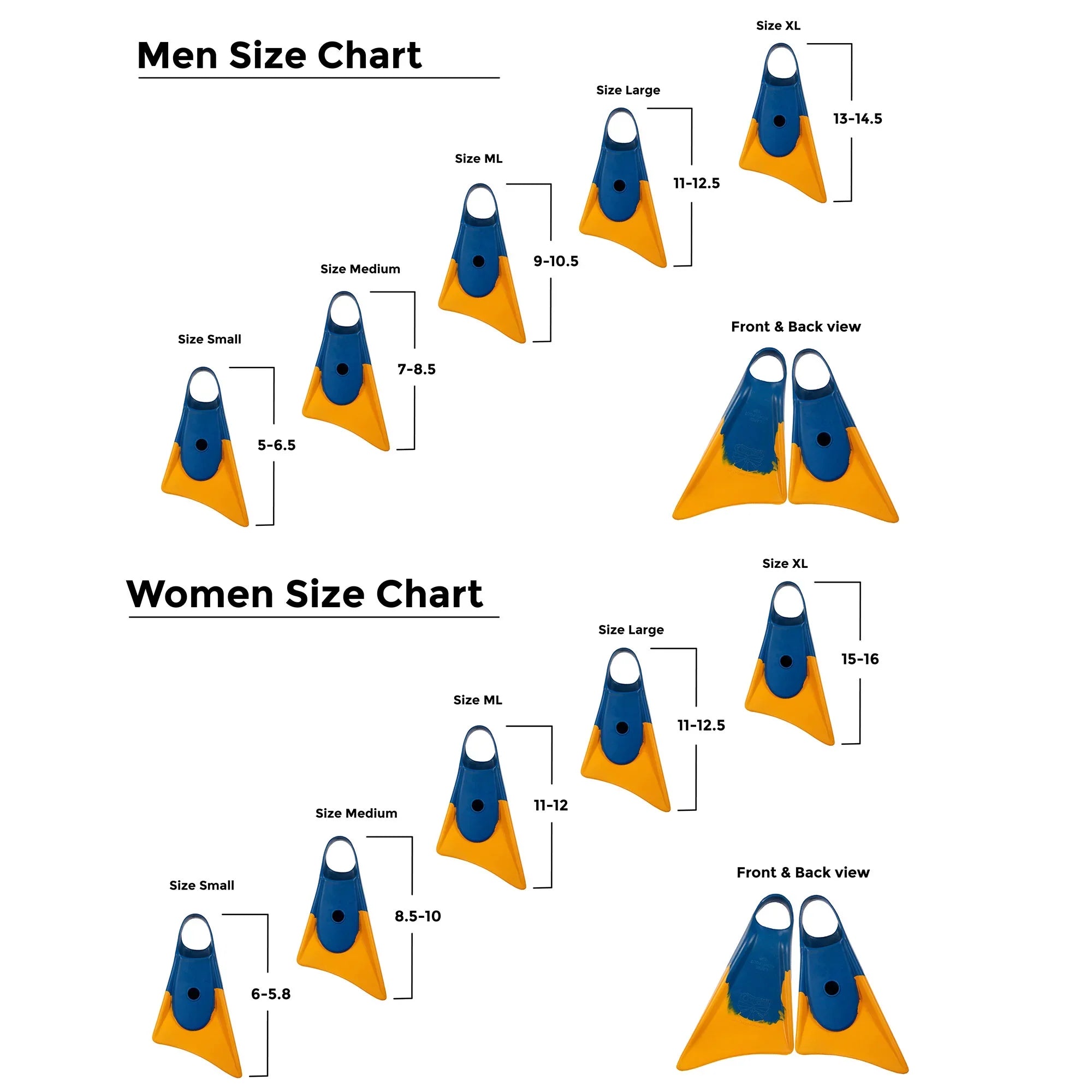Makappuu Rubber Churchill Adult Blue/Orange, Floating Fins, Medium Swim Unisex