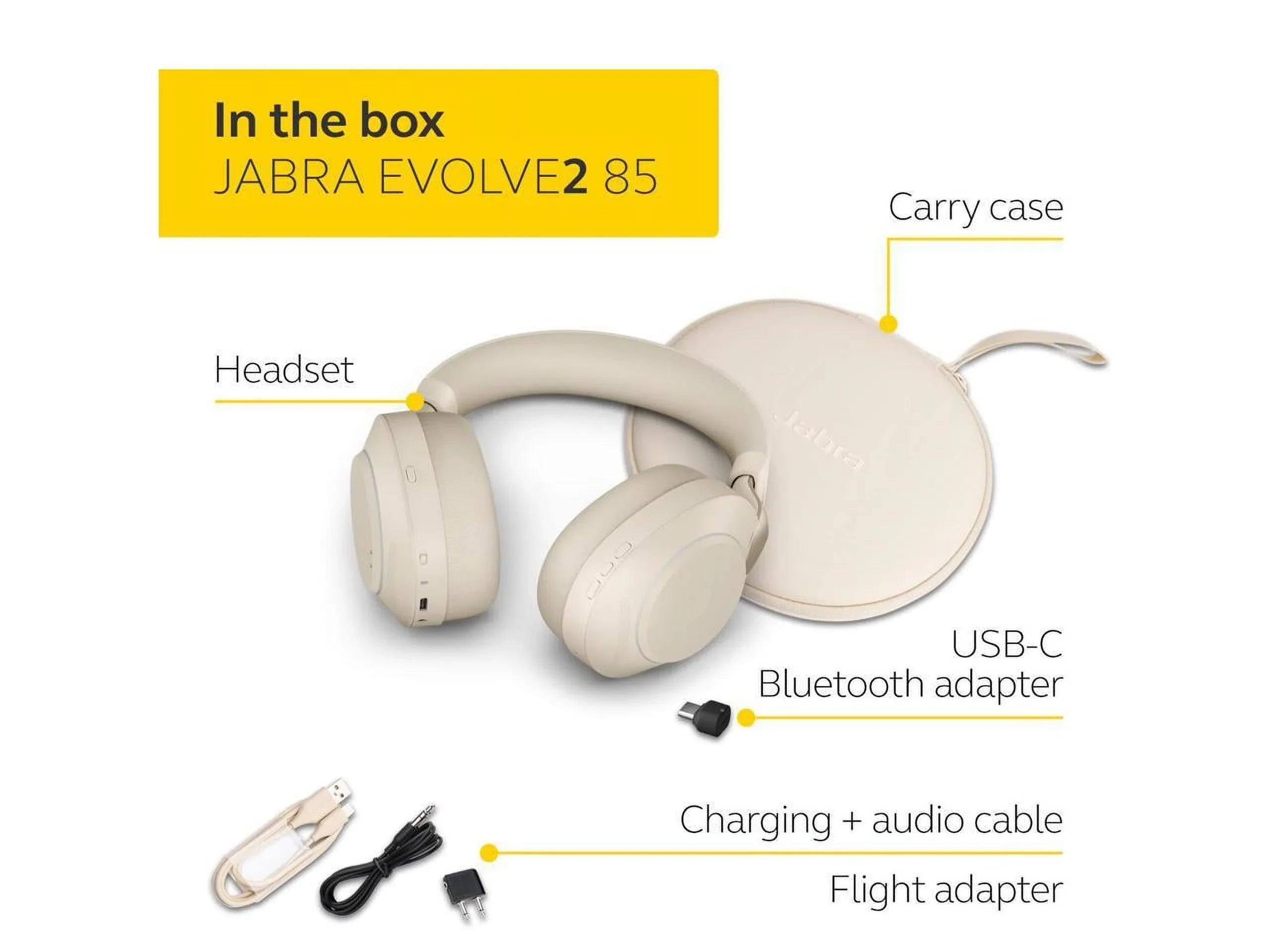 MS Music USB-C - Evolve2 Teams / Beige Jabra Headset Wireless Headphones - 85 Stereo