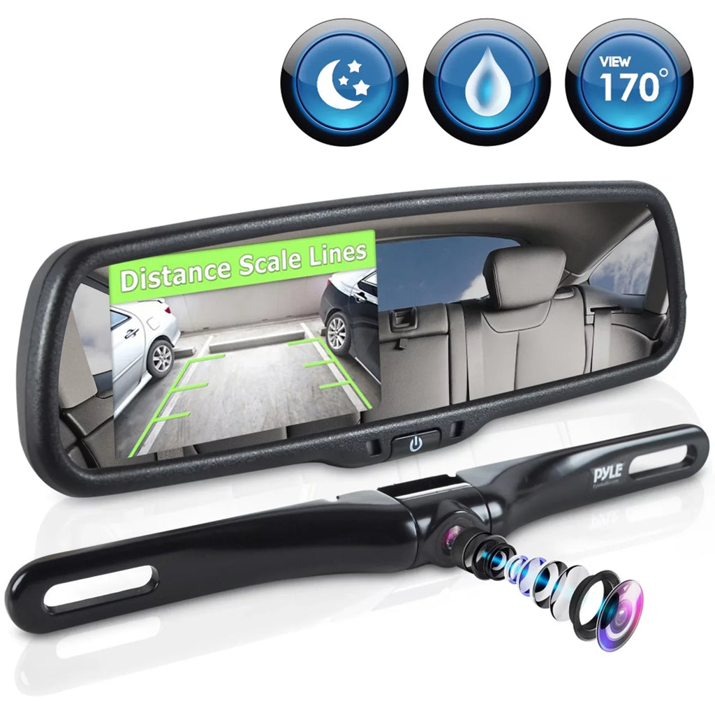 Rear Lines Backup & PYLE PLCM4550 Safety Mirror Distance - Parking Camera System Scale View Reverse with Screen Monitor Car