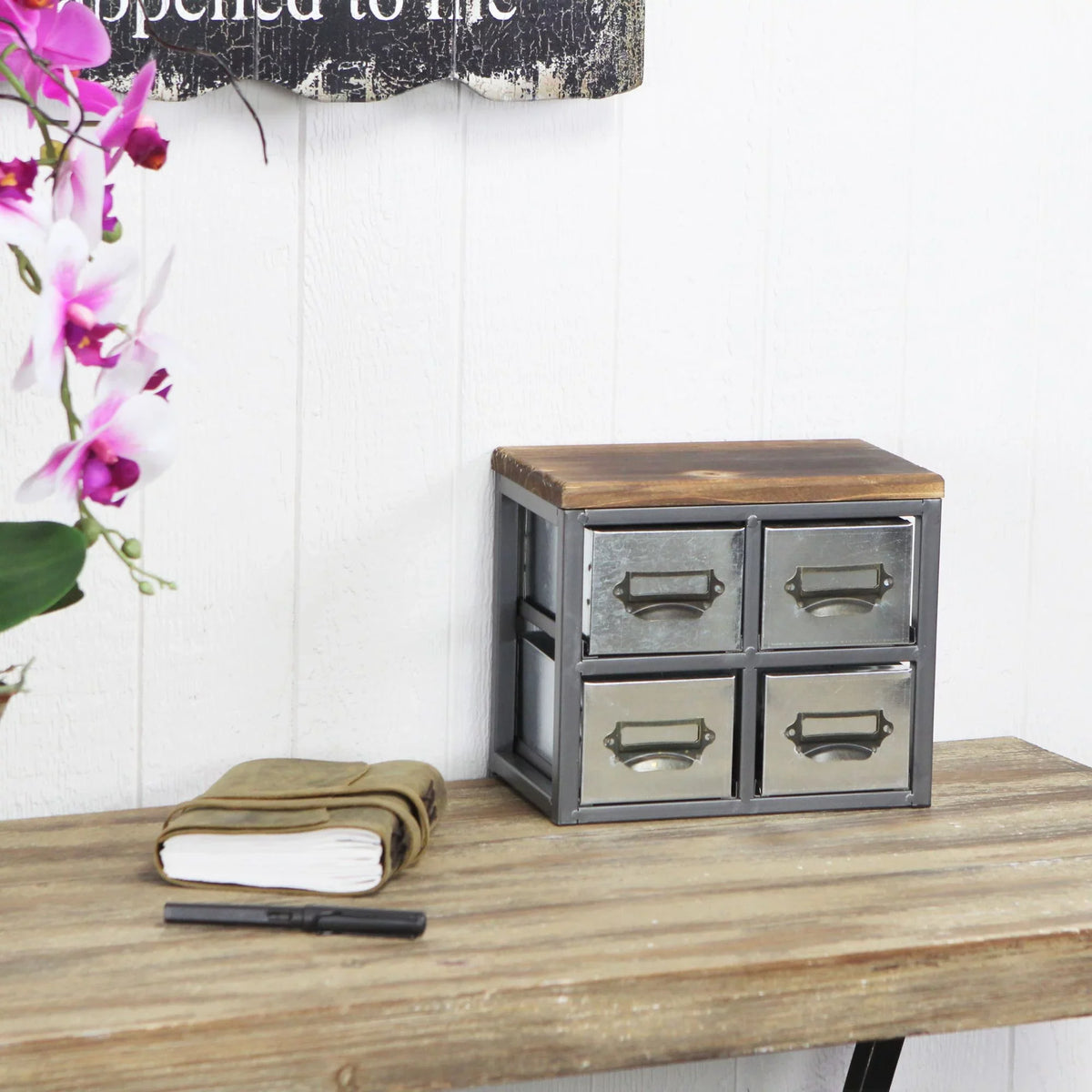Drawer & 4 - Short Label 4627 Organizer Vertical Top Metal with Cheungs Wood Scoop Handle Frame Galvanized