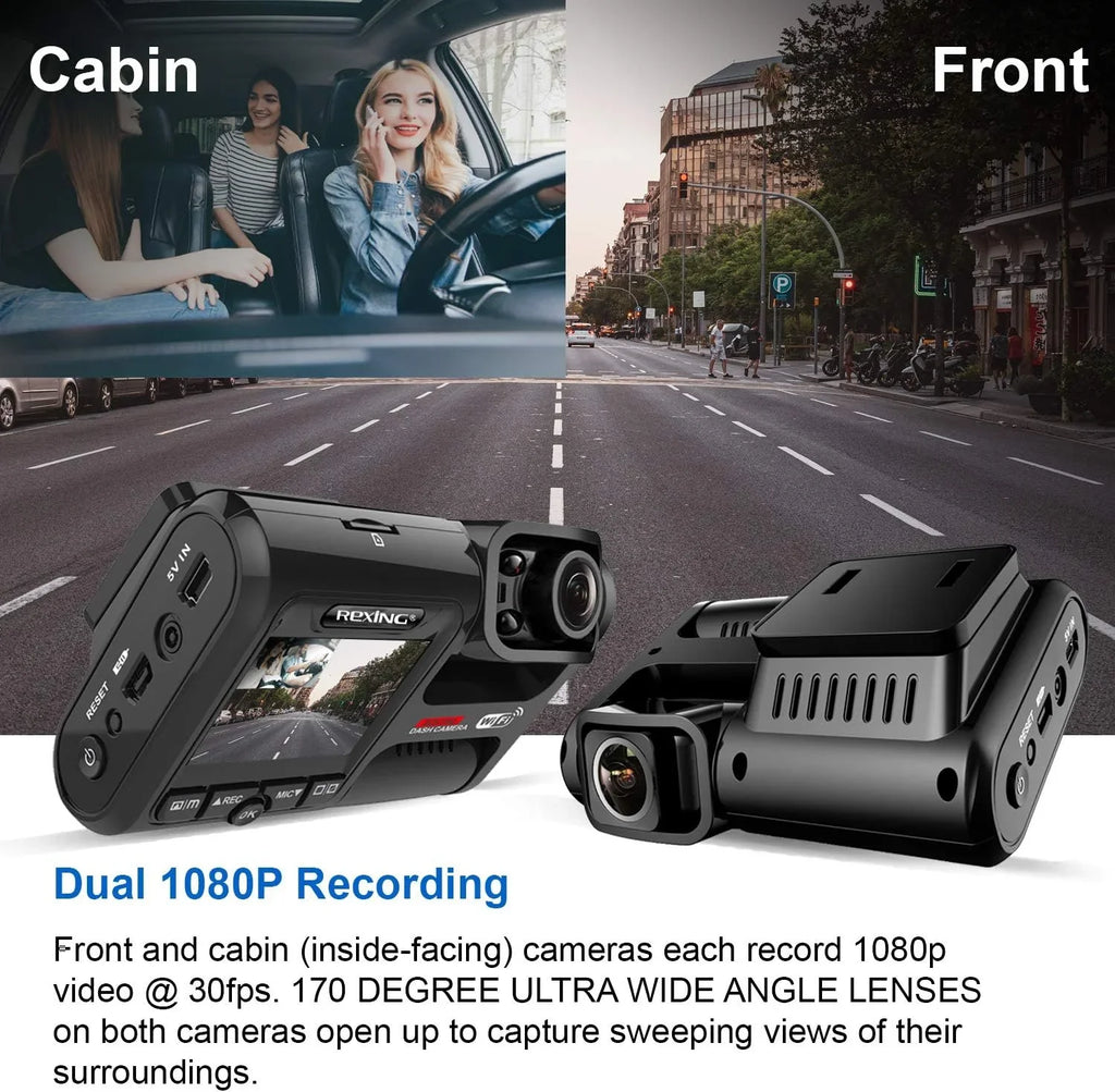 Front Cabin Full Inside HD 1080p Dash and W202 Wi-Fi Rexing Box Open Cam