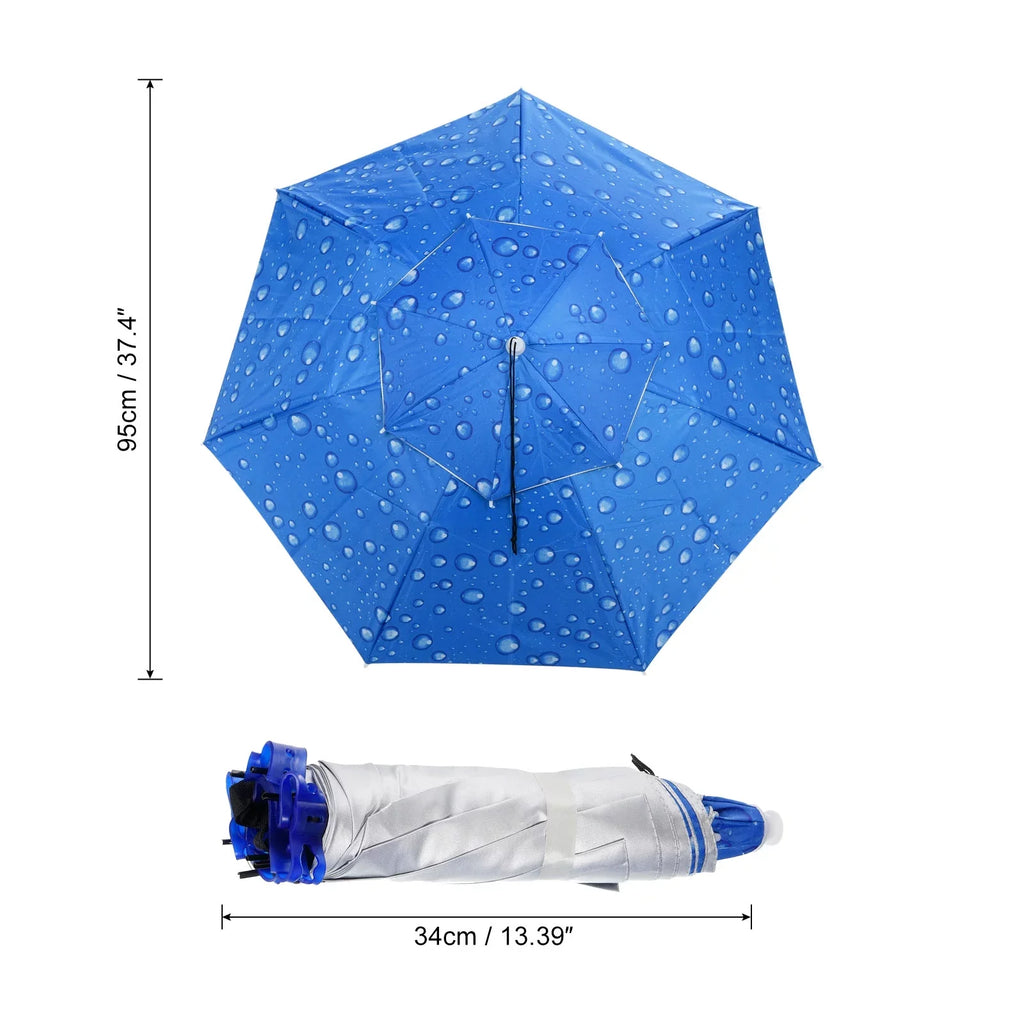 Head Double Blue Cap Layer Umbrella OD Uxcell 37.4" Rain Strip, with Sun Folding Oxford Hat, Fabric
