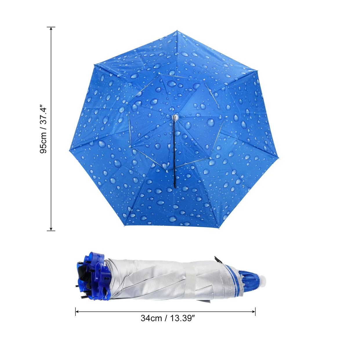Head Double Blue Cap Layer Umbrella OD Uxcell 37.4" Rain Strip, with Sun Folding Oxford Hat, Fabric