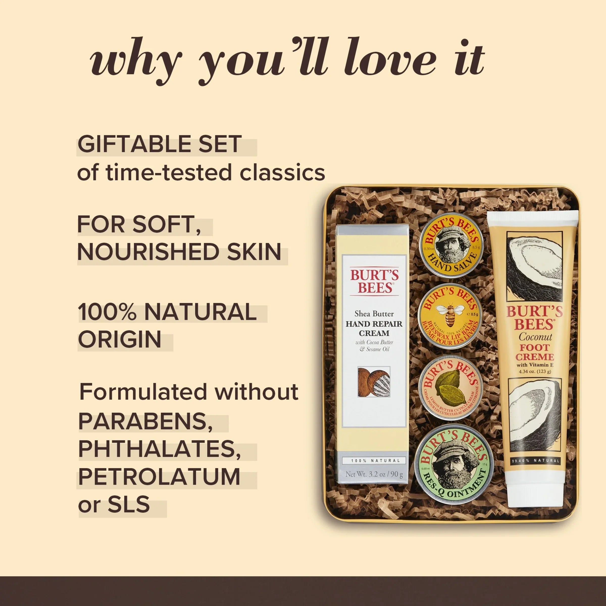 Classics Repair Hand 6 Hand Cuticle Cream, Balm, Bees Cream Ointment, and Foot Products Set, Lip Tin in Cream Burt's Res-Q Gift Giftable Salve,