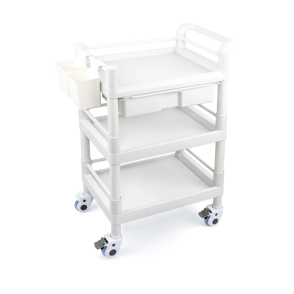 Tier Dirt Wheels 500 Hospital Trolley 3 Heavy for Cart Rolling Medical Dental 360°Rotate with Lbs Buckets Salon Spacious Medical Clinic Cart Duty Trolley Drawers Beauty Mobile Utility