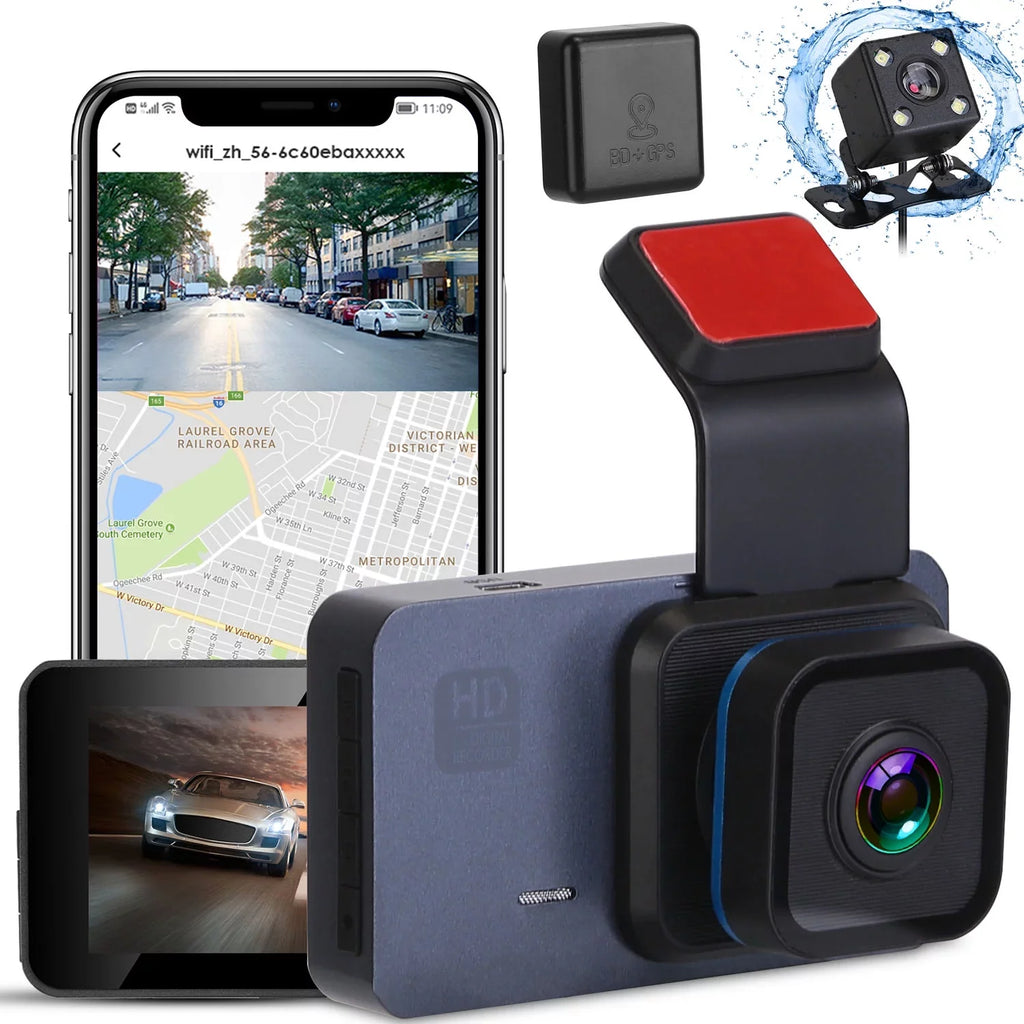 Motion G-Sensor Vehicle Cam, Night Dash Driving Car Detection DVR Universal Vision iMounTEK with Lens Monitor Parking Control GPS Recorder, WiFi APP 1080P Dual
