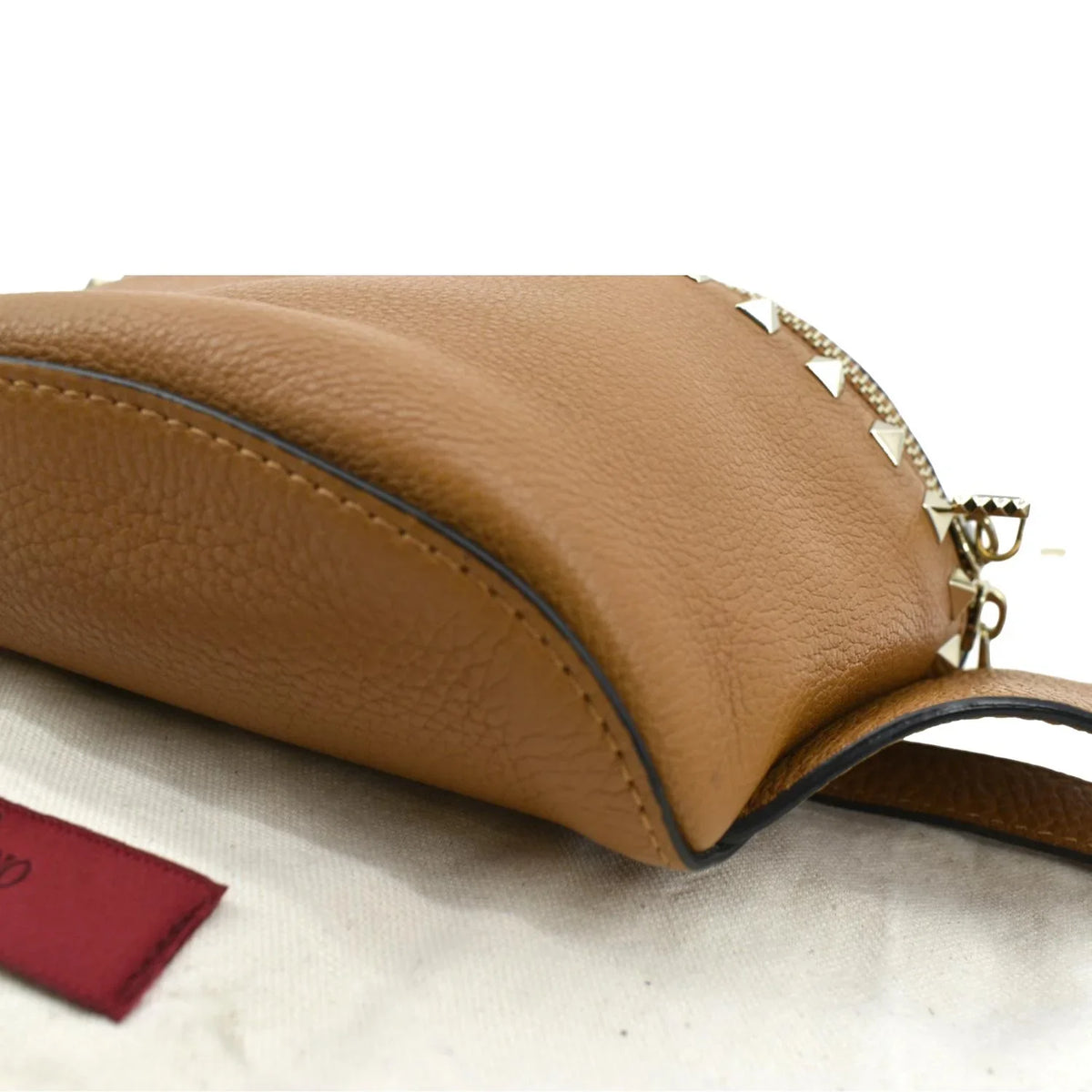 Camel Leather VALENTINO Bag Spike Pre-Loved Belt