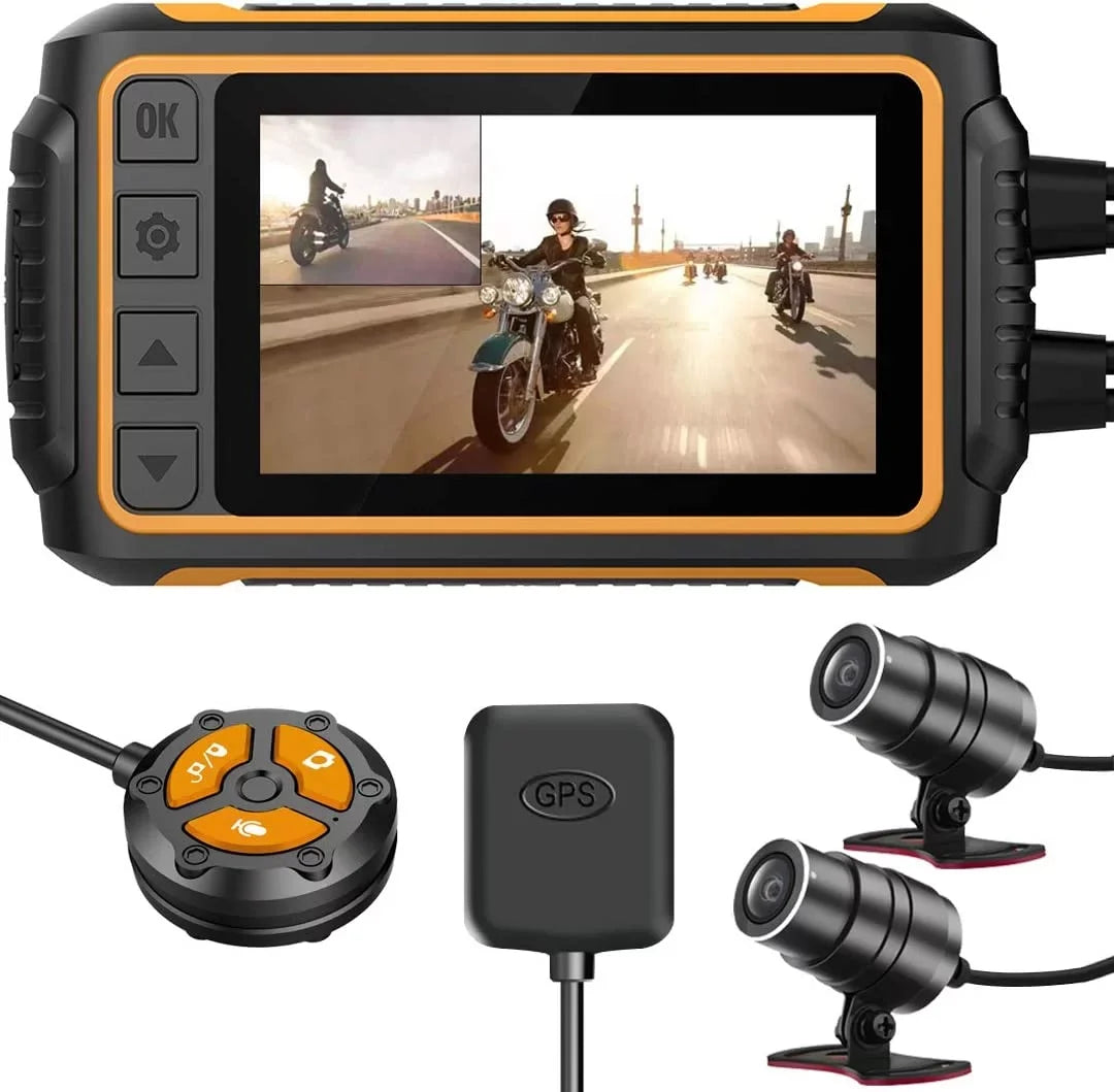 Waterproof Wide LCD GPS, Recording and Lens Waterproof Angle Motorcycle, with ZOMFOM 150° Dash for Camera up Max Wired G-Sensor, Rear 1080P Cam EIS to 256GB Wi-Fi, 3'' and FHD Control, Front