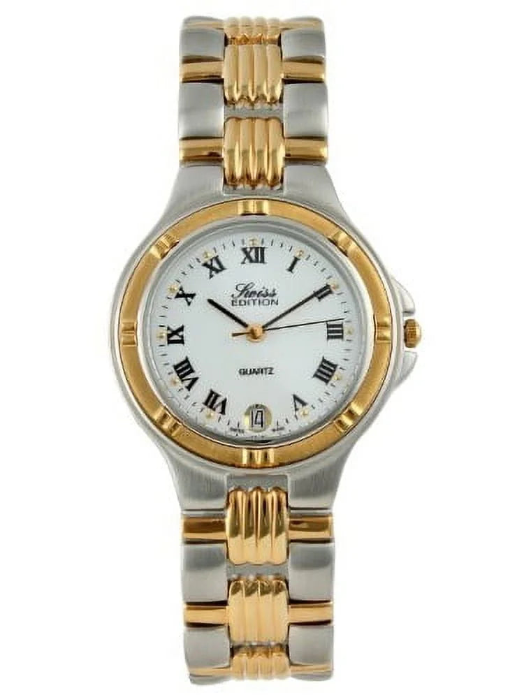 Roman Dress Dial Silver Watch Plated SE3606-M Luxury Tone Two Gold Men's & Bezel White Edition Swiss Numeral Gold 23K