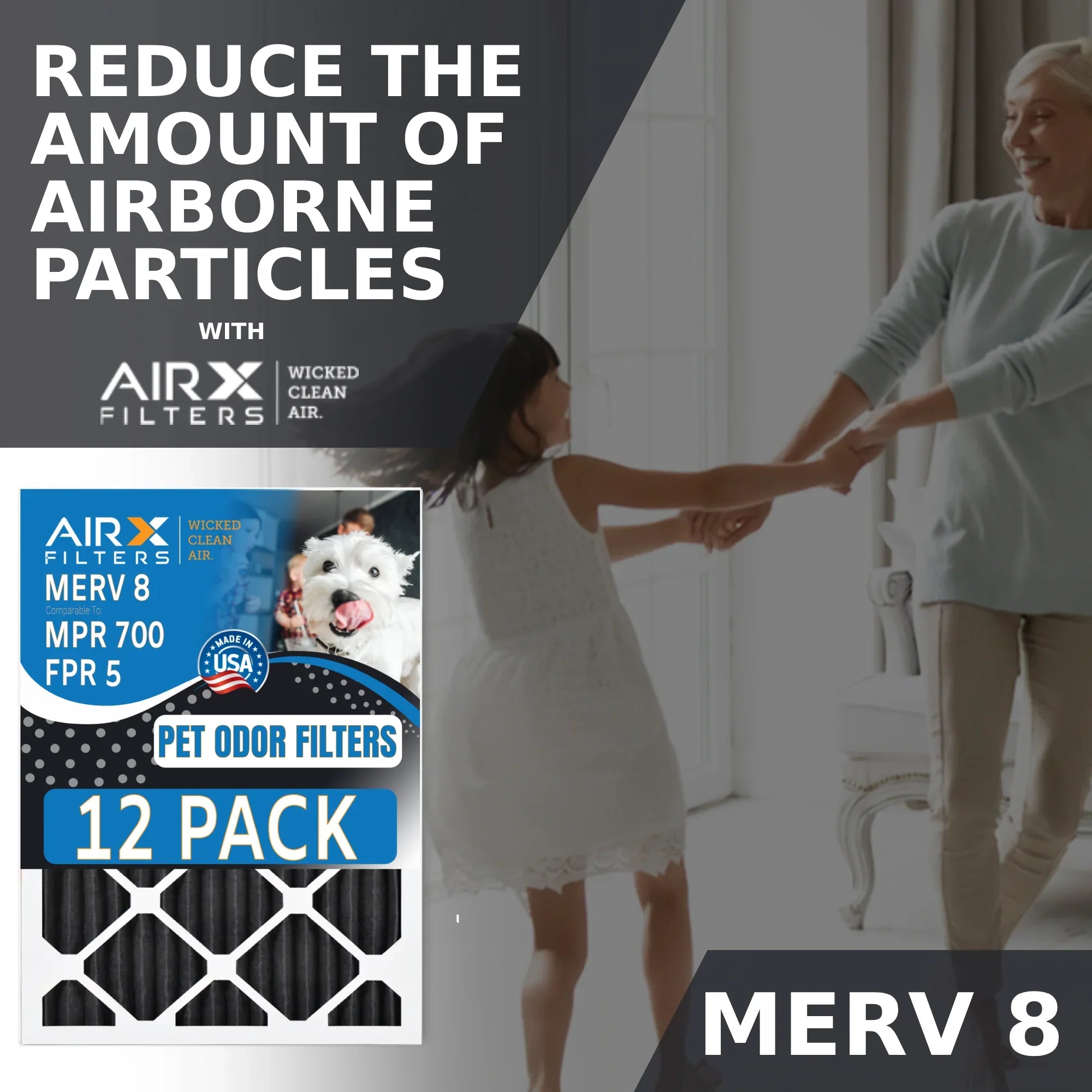 Odor Filters Retention CLEAN Air Furnace Made AIR. Rating, FILTERS 5, 12 12x12x1 Pet MERV Filters WICKED 700, to USA Pack by 8 MPR AIRX of Filter FPR Comparable in -