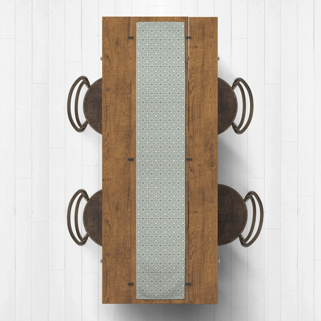 Creative Runner Table Pattern Sage Green Tile Products 16x72 Poly Twill