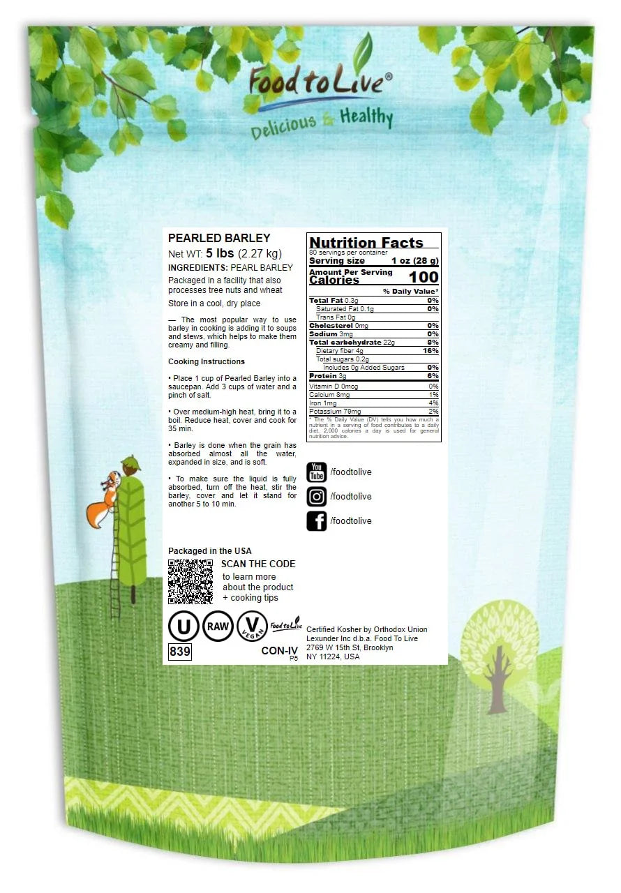 to Food Kosher 5 Pearled Pounds, Live, Barley,