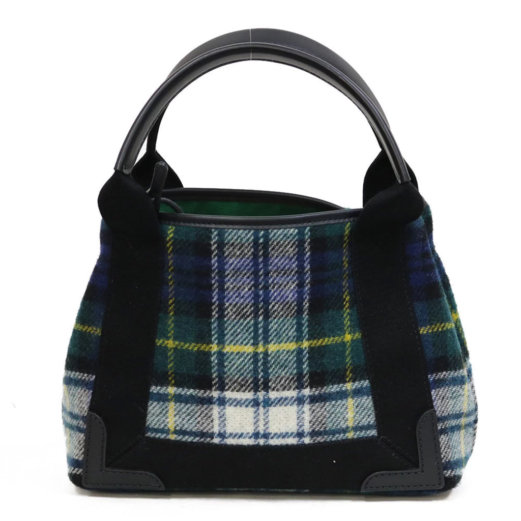 Navy Small Balenciaga Men's Pre-Owned Cabas Women's Green Plaid (Fair) Handbag