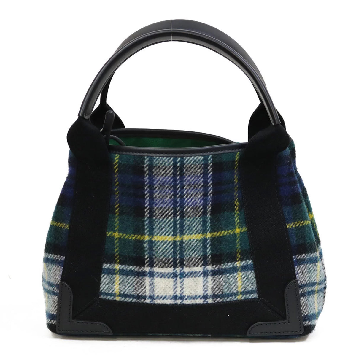 Navy Small Balenciaga Men's Pre-Owned Cabas Women's Green Plaid (Fair) Handbag