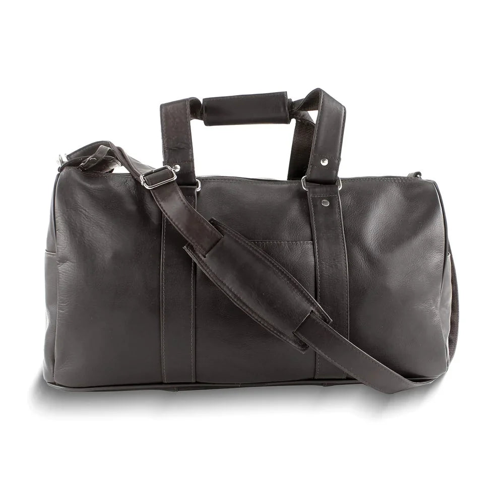 Leather Brown Dark Duffle with Strap Zip-Top Adjustable QGM23254 Bag