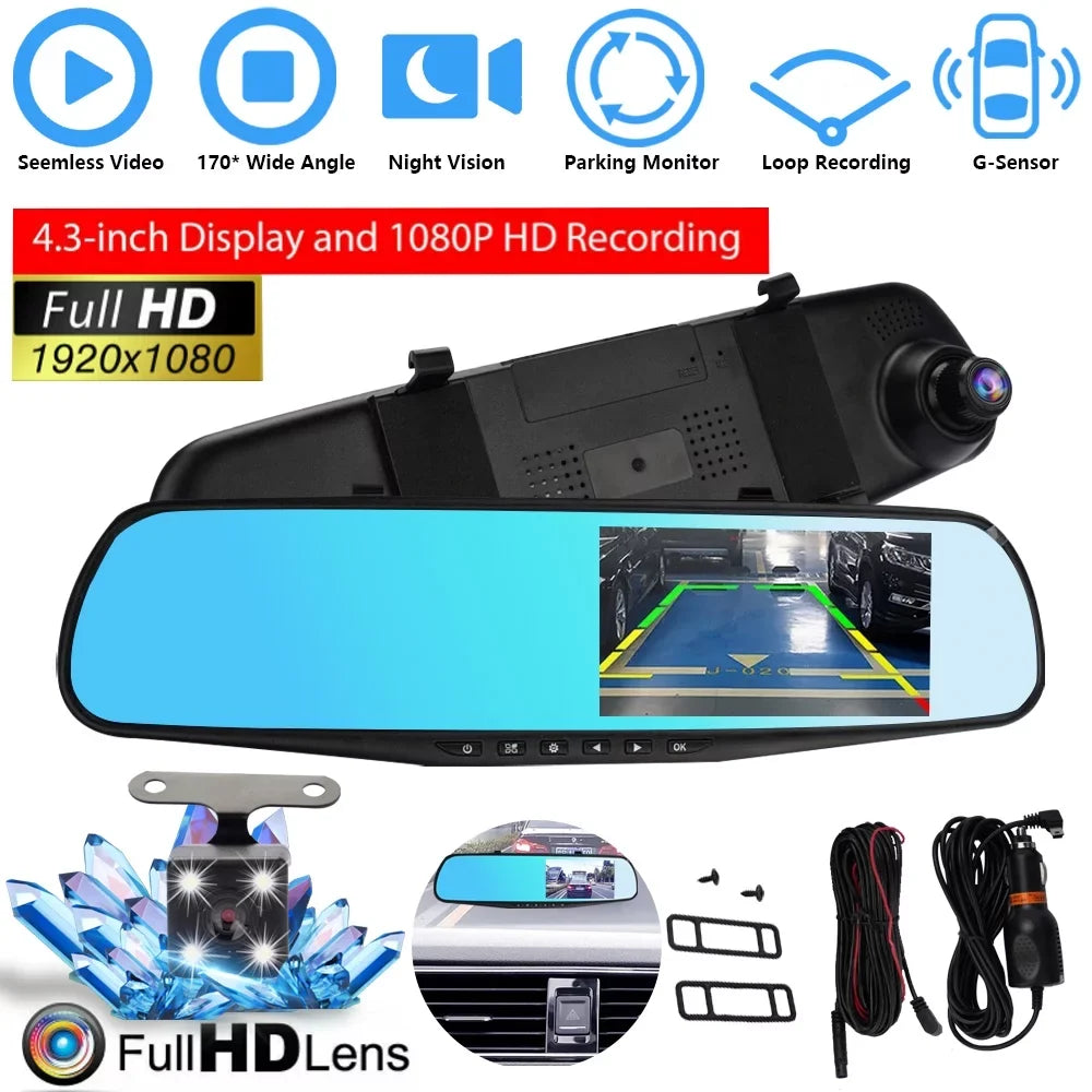 Video NIFFPD 1080P Rearview Mirror HD Lens Recorder Camera Cam Dual DVR，Dash Car 4.3"