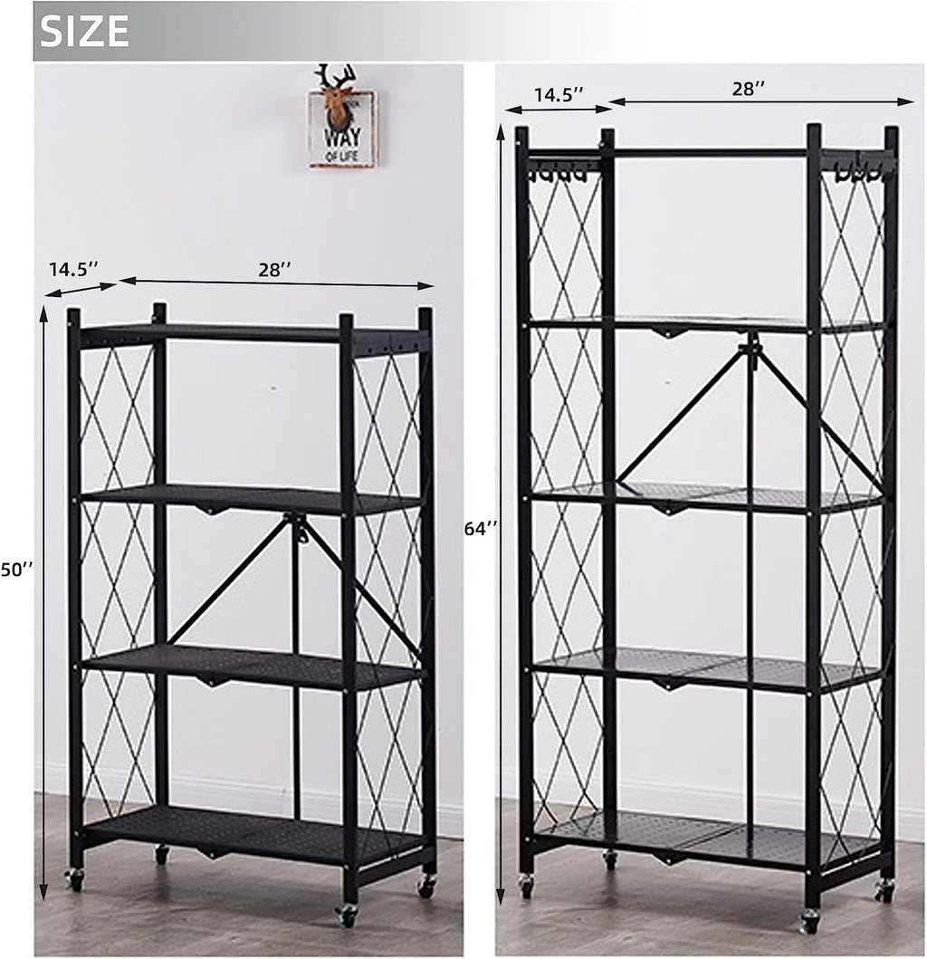 65" Collapsible Metal Wheels Kitchen x Duty (5- Units for H Shelving storage) Metal Rack, shelf Closet, D Storage W 5-Shelf Bakers on x Foldable Garage Shelves, Organizer 14" Wire, Heavy 28"