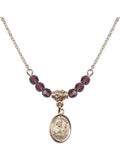 Gold Month Hamilton Birth Plated with Beads 18-Inch Charm Necklace and Kieran February Stone Saint 4mm Purple
