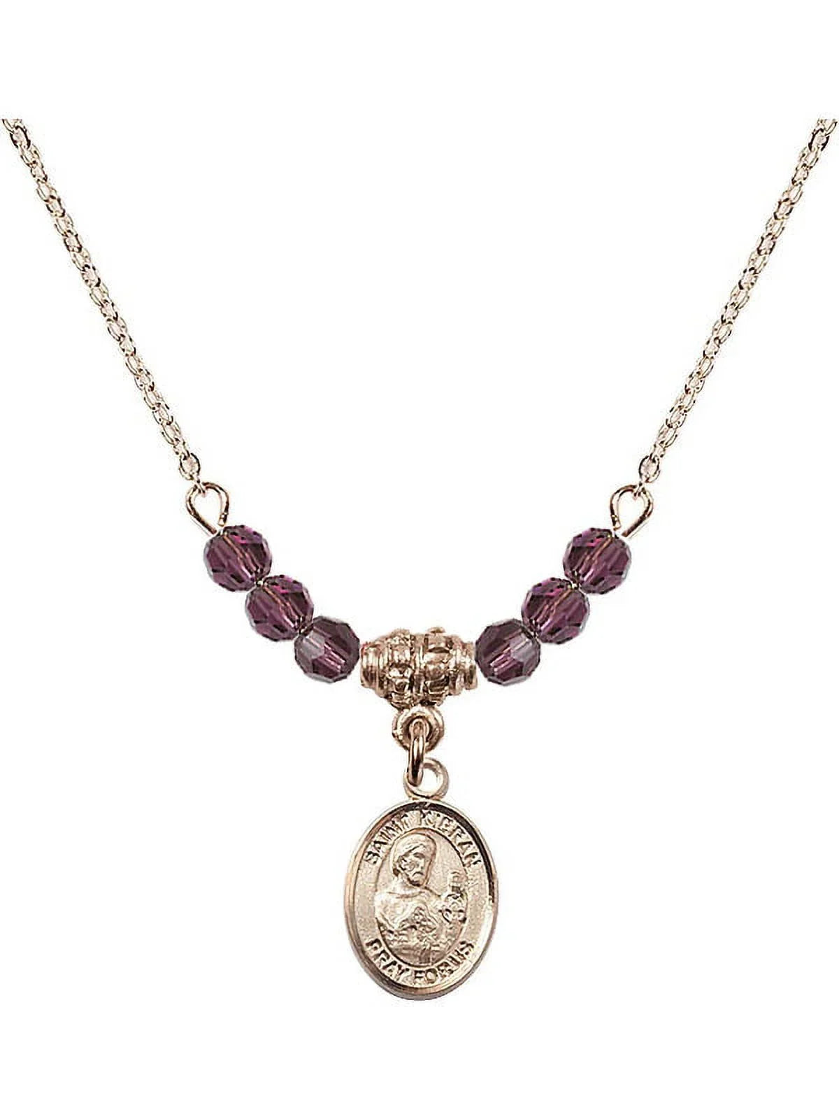 Gold Month Hamilton Birth Plated with Beads 18-Inch Charm Necklace and Kieran February Stone Saint 4mm Purple