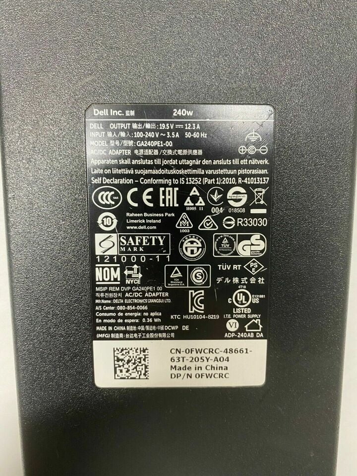 Lot 12.3a 240W 19.5v R4 17 charger Adapter laptop AC of Dell R3 10 R5