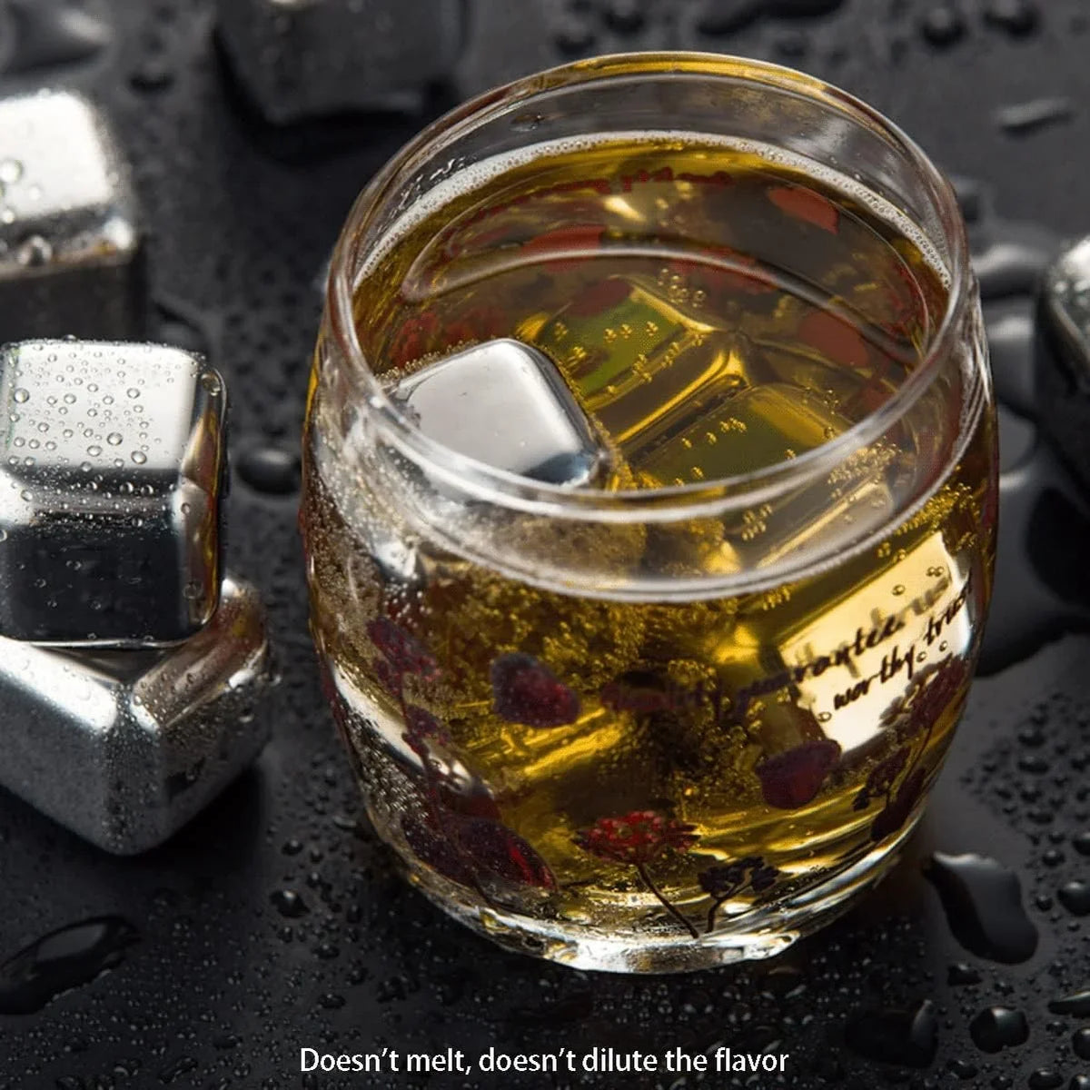 Drinks for Box, Set Stainless Steel of Ice Chilling Whiskey Cubes No Wine Metal 8pcs 4/6/8 : Chiller Cubes Vodka, Dilution (Size Scotch, Rocks Ice Waterless Whiskey Rum Stones, with Ice Reusable for