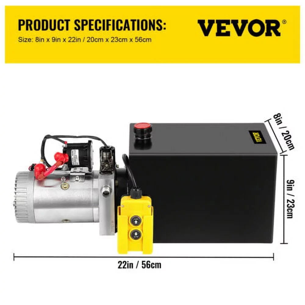 Pump Remote Black 12 Acting Reservoir Quart 12V,with Single Volt Power 13 Control Hydraulic Dump Unit VEVOR 3200PSI Steel Trailer