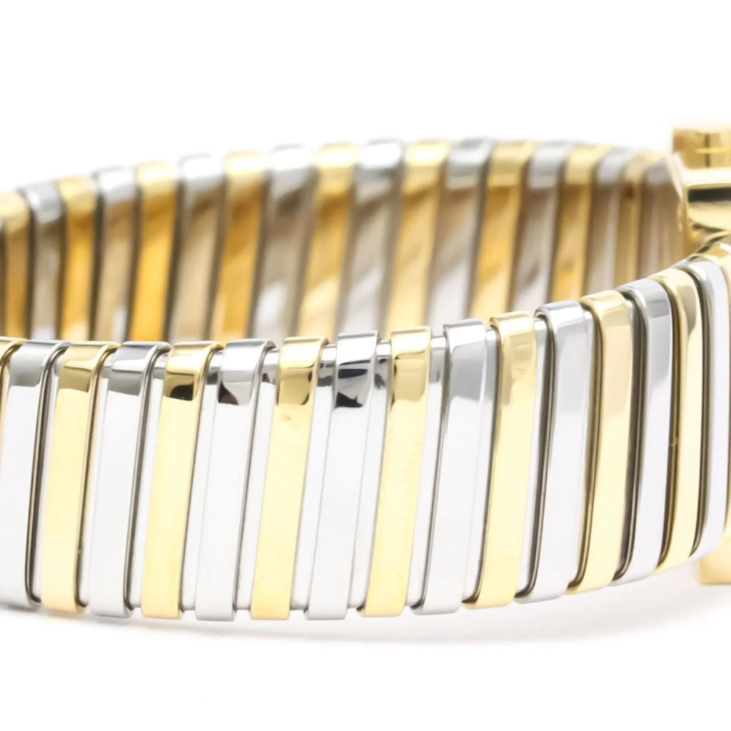 Quartz BF552142 (Good) BVLGARI Steel 18K Polished 2T Pre-Owned SQ22 Gold Watch Ladies Quadrato
