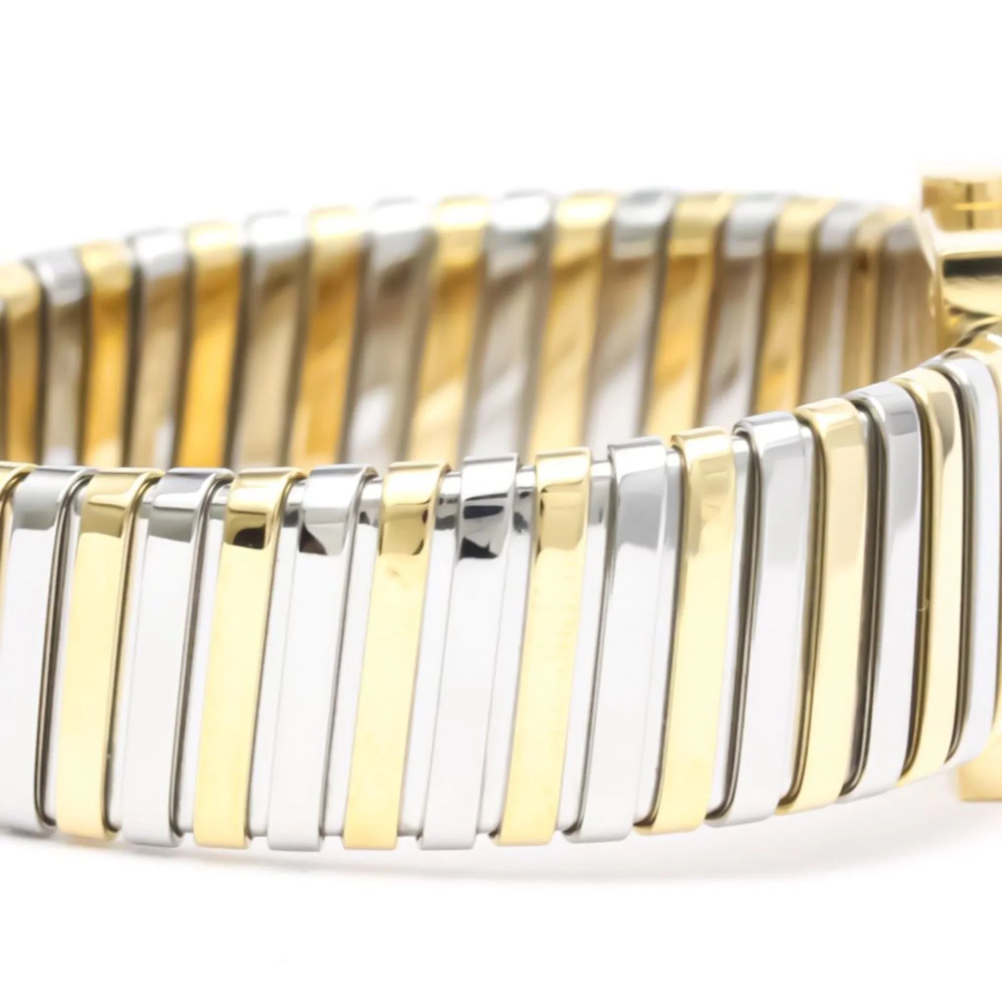 Quartz BF552142 (Good) BVLGARI Steel 18K Polished 2T Pre-Owned SQ22 Gold Watch Ladies Quadrato