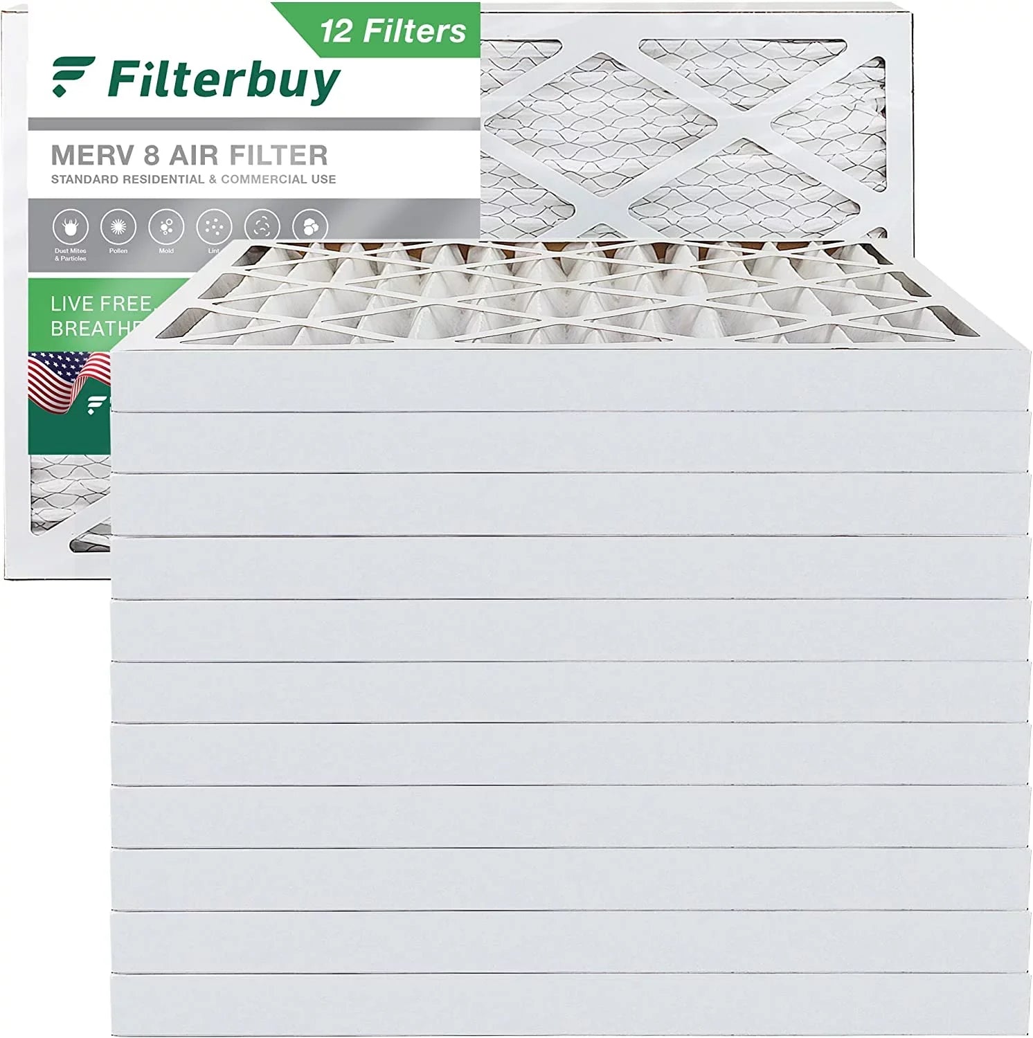 8 Filters AC Filterbuy Furnace 15x30x2 HVAC Pleated MERV (12-Pack) Air