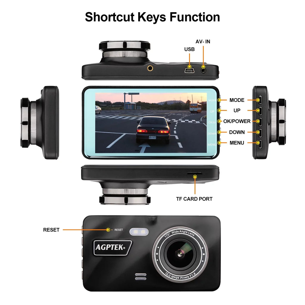 Dashboard 4" AGPtek Vision Camera 1080P Recorder Night Monitor Video Parking Camera Car DVR Vehicle Dash G-Sensor