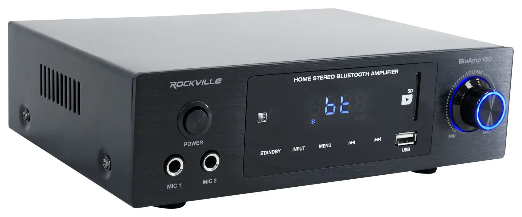 Bookshelf 150 Speakers+Stands Bluetooth+(4) Amplifier Rockville w/ BLUAMP 6.5"