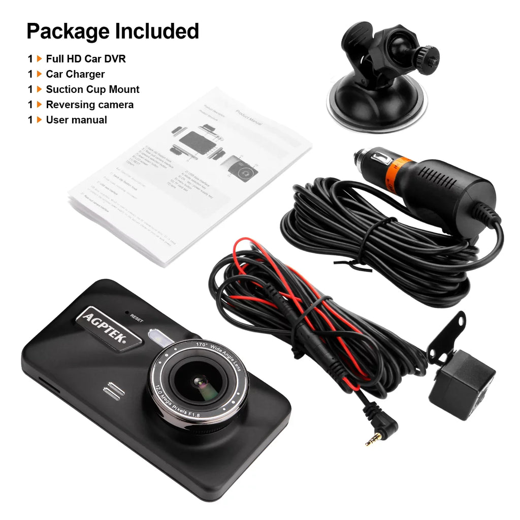Dashboard 4" AGPtek Vision Camera 1080P Recorder Night Monitor Video Parking Camera Car DVR Vehicle Dash G-Sensor