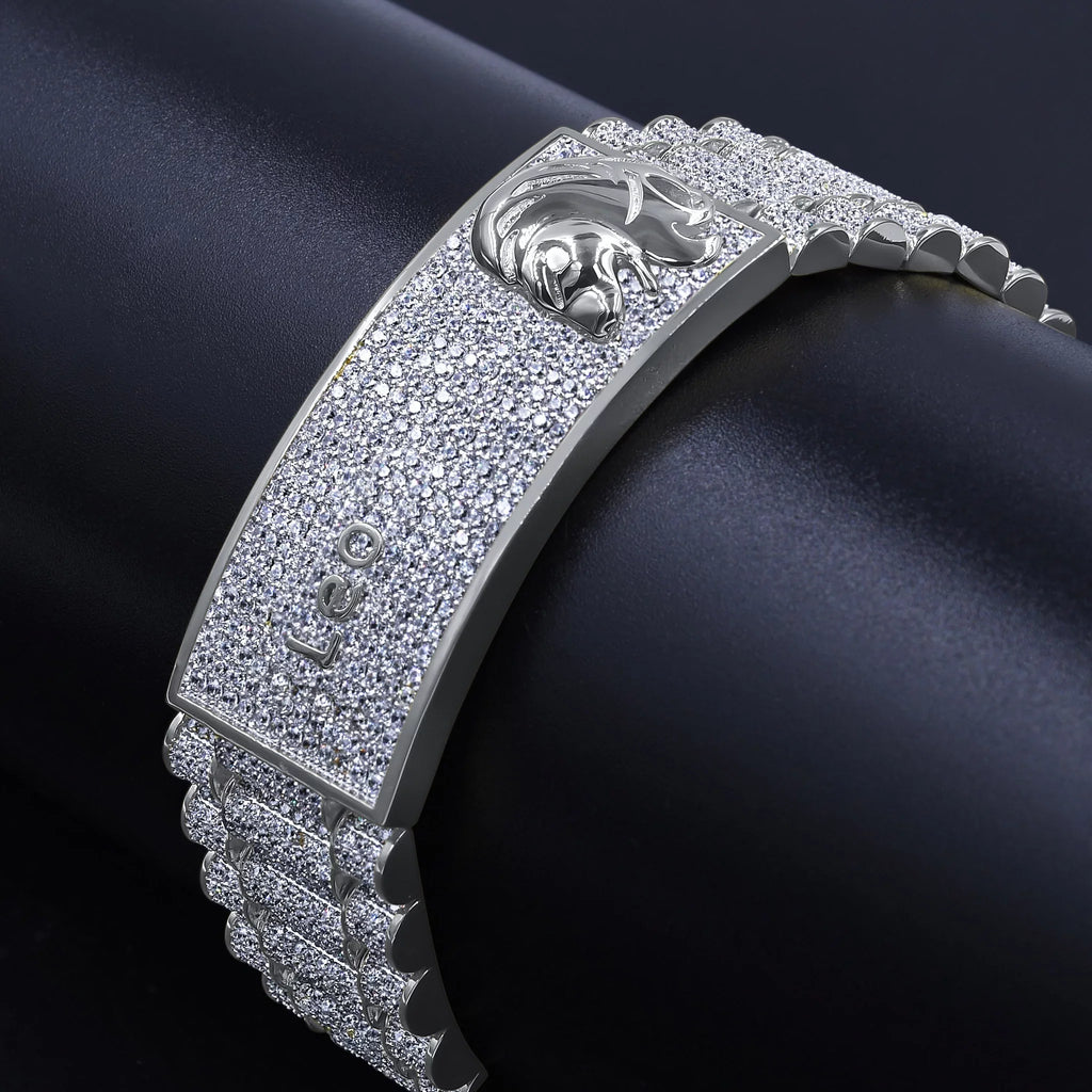 Leo Finish Sign Link Mens 14K Gold Diamond White Simulated Bracelet Lion 8.5'' Zodiac