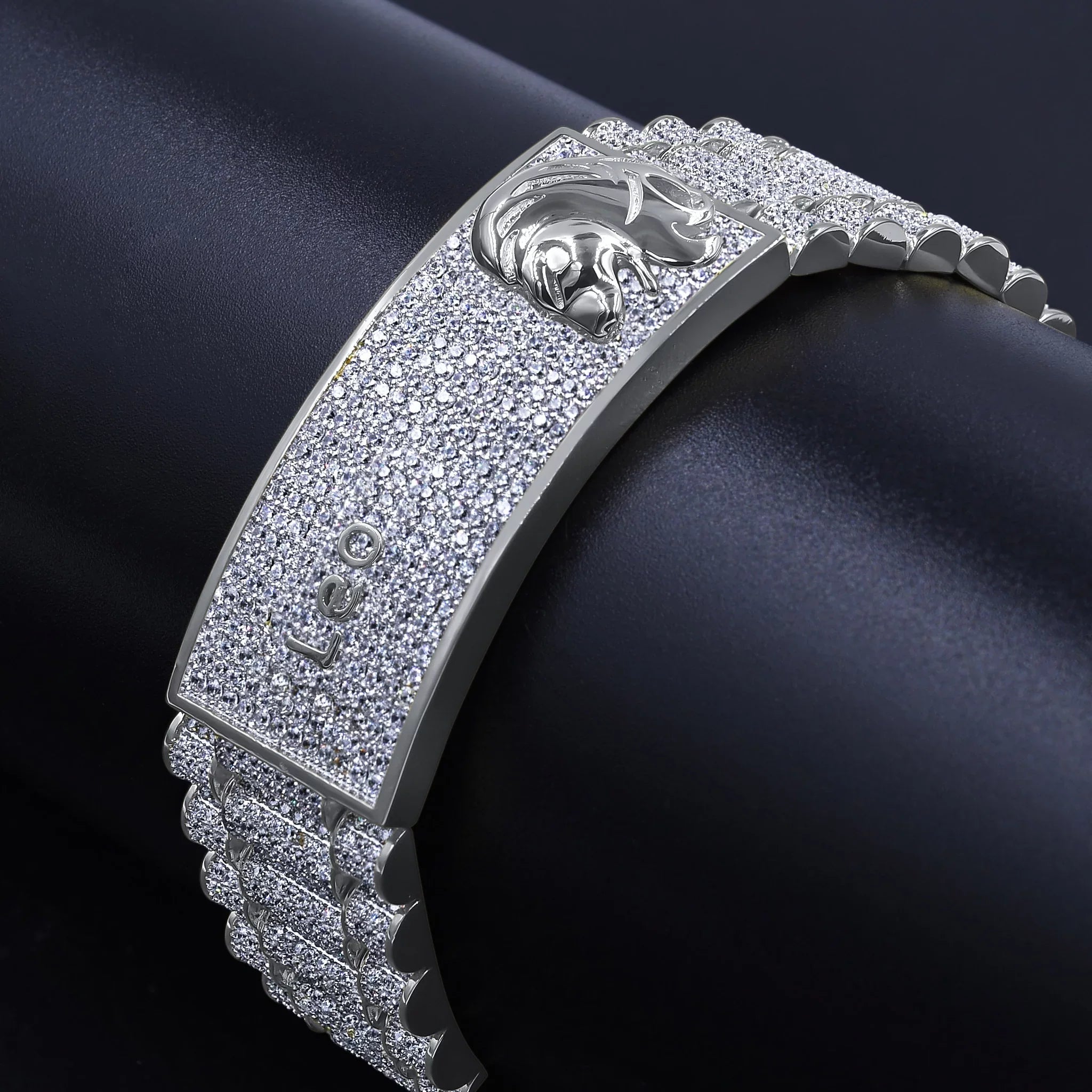 Leo Finish Sign Link Mens 14K Gold Diamond White Simulated Bracelet Lion 8.5'' Zodiac