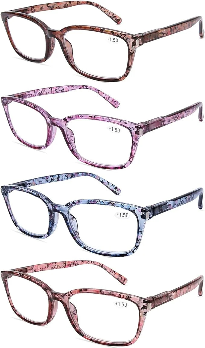 for Pack Blocking Glasses Women 4 Spring Stylish Blue Hinge Computer Strength Light Anti Reading Readers 3.00 DOOViC Eyestrain