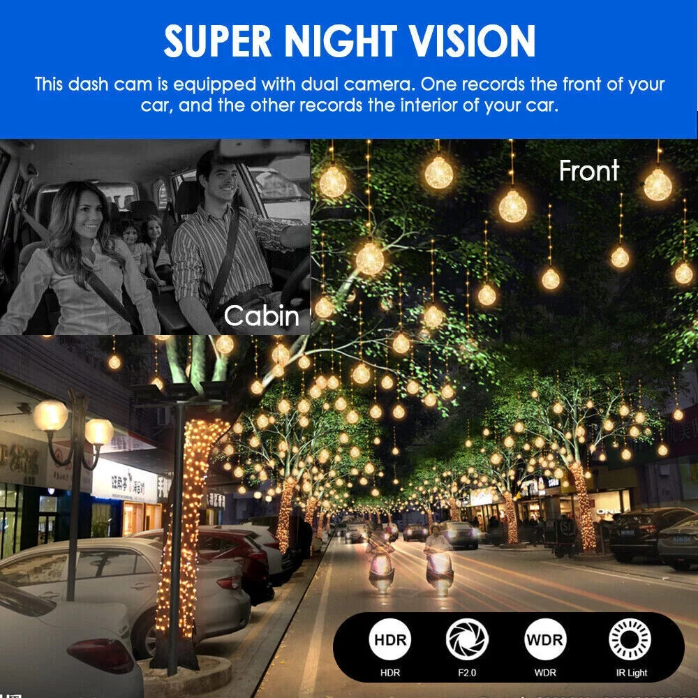 Lens Dual Car Vision Paddsun Safety Night Recorder - 3.16-Inch Camera Enhanced DVR for