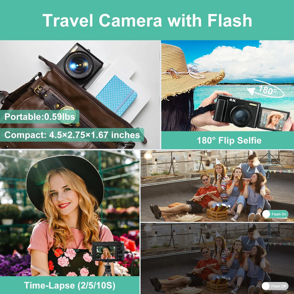 for Camera Zoom Camera 32GB Cameras Autofocus Vlogging 4K Card Digital Digital Video YouTube 16X with for Photography 48MP