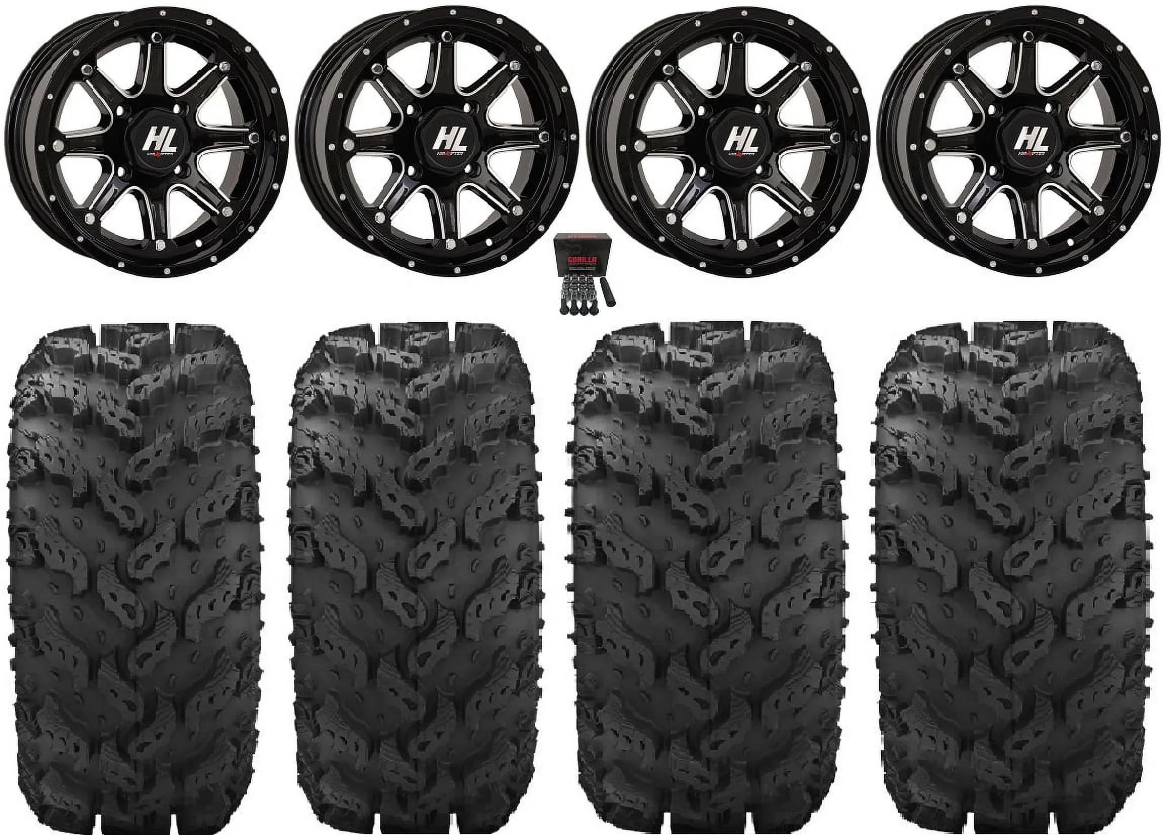 26" Wheels Reptile Teryx Machined High Mule 12" Lifter Tires HL4 Kawasaki