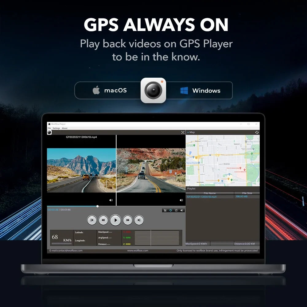 Full Dash Camera, Dash GPS Mirror 32GB Card Rear with Screen, 4K Mirror Backup Parking & Touch 12" Camera Free Cam, Monitor, View WOLFBOX