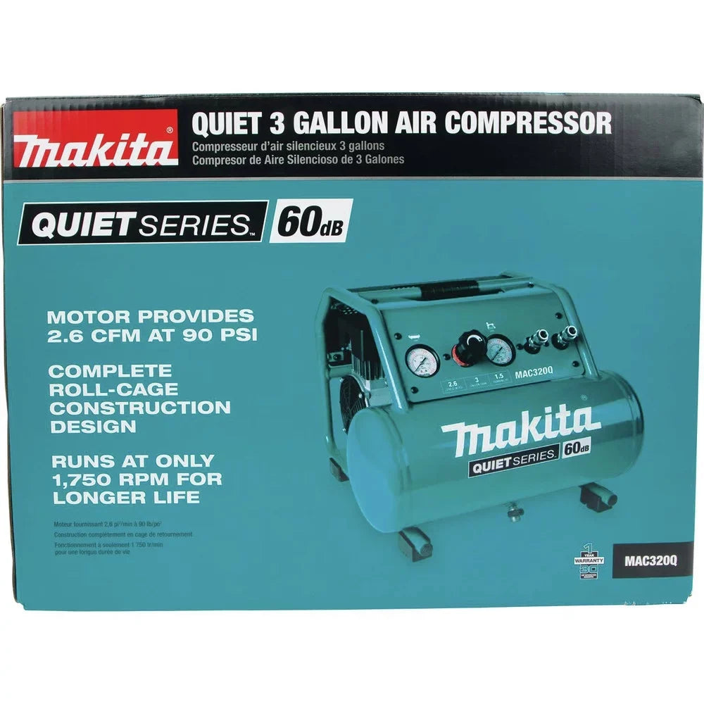 Compressor Series HP 1-1/2 Quiet MAC320Q Air 3 Gallon Oil-Free Carry Makita Hand