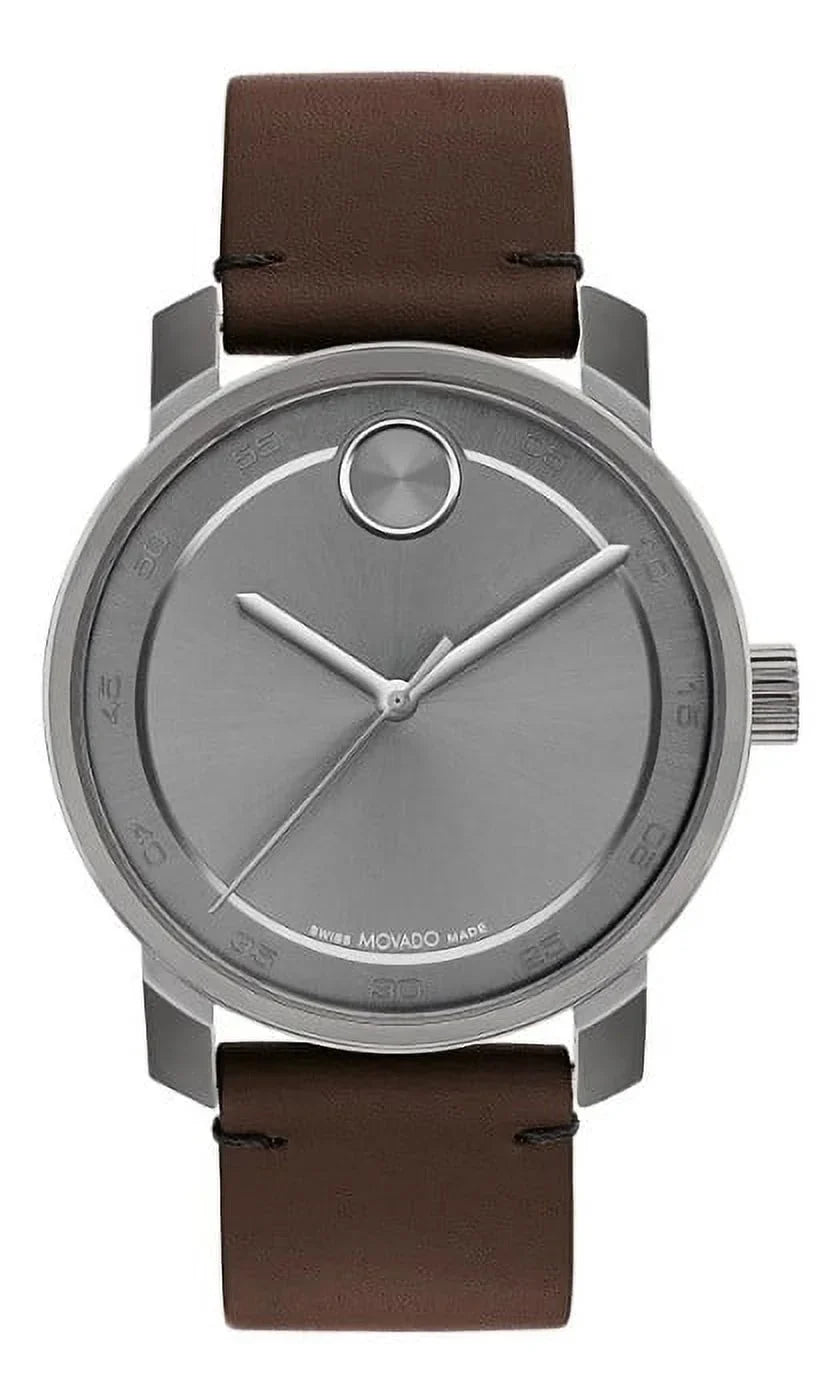 BOLD LEATHER WATCH ACCESS MOVADO DIAL GREY 3600916 BAND MENS BROWN