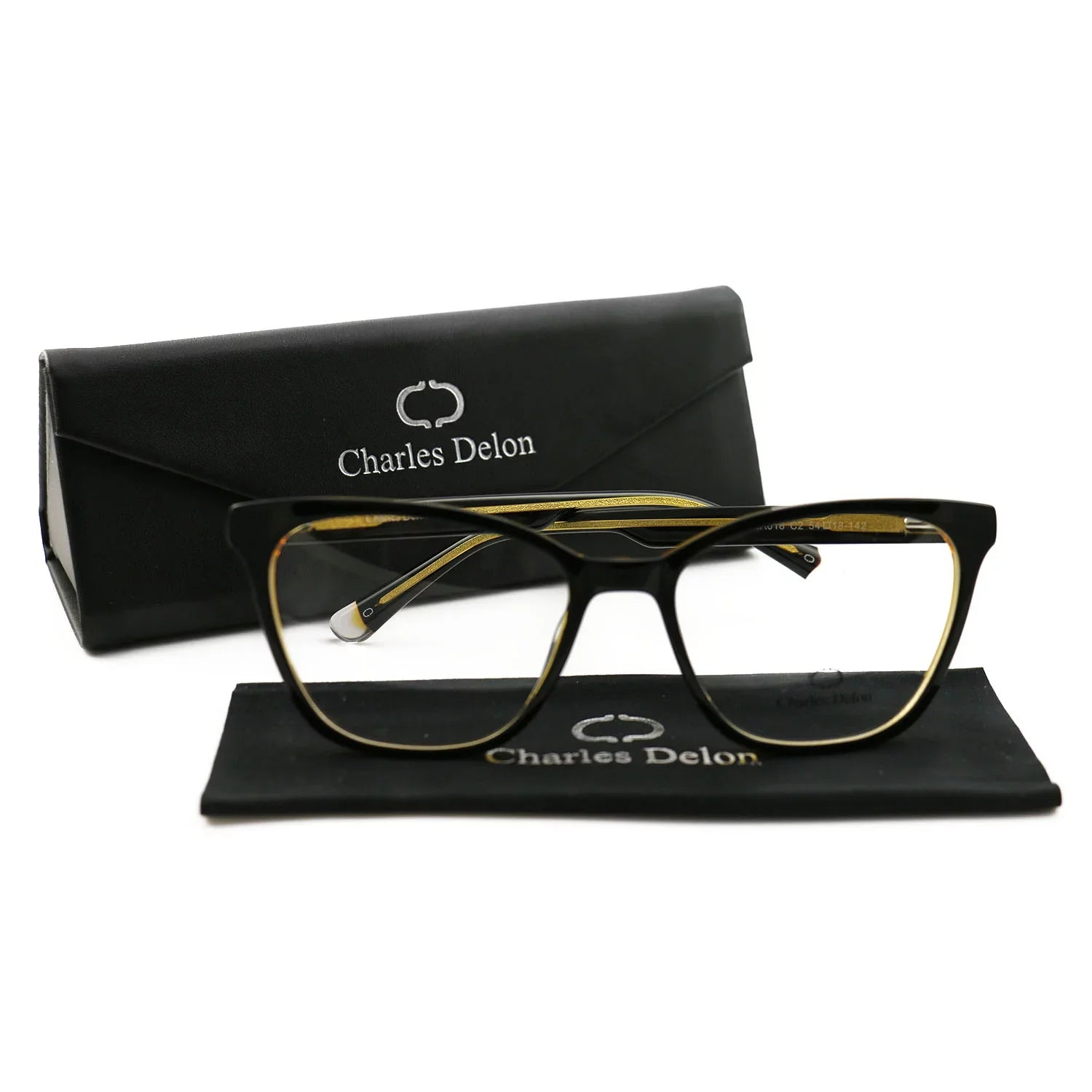 Eyeglasses Womens 142 Delon Eye Charles 18 Black/Gold Frames by 54 Cat