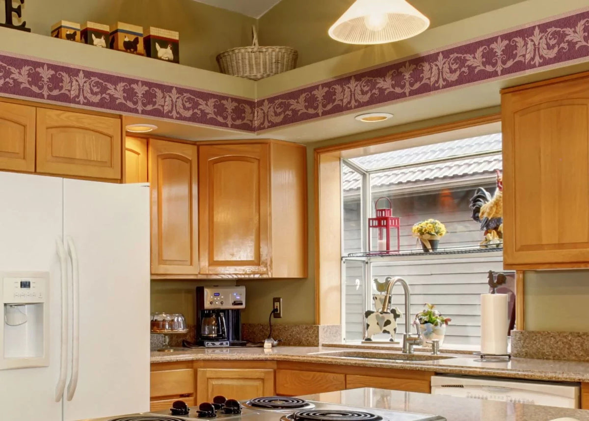 15 Feet Wallcoverings Victorian for 7 Leaves Room Border Gold Wallpaper Damask Bedroom, by Inches Concord Pattern Living Red Style Bronze, 30150