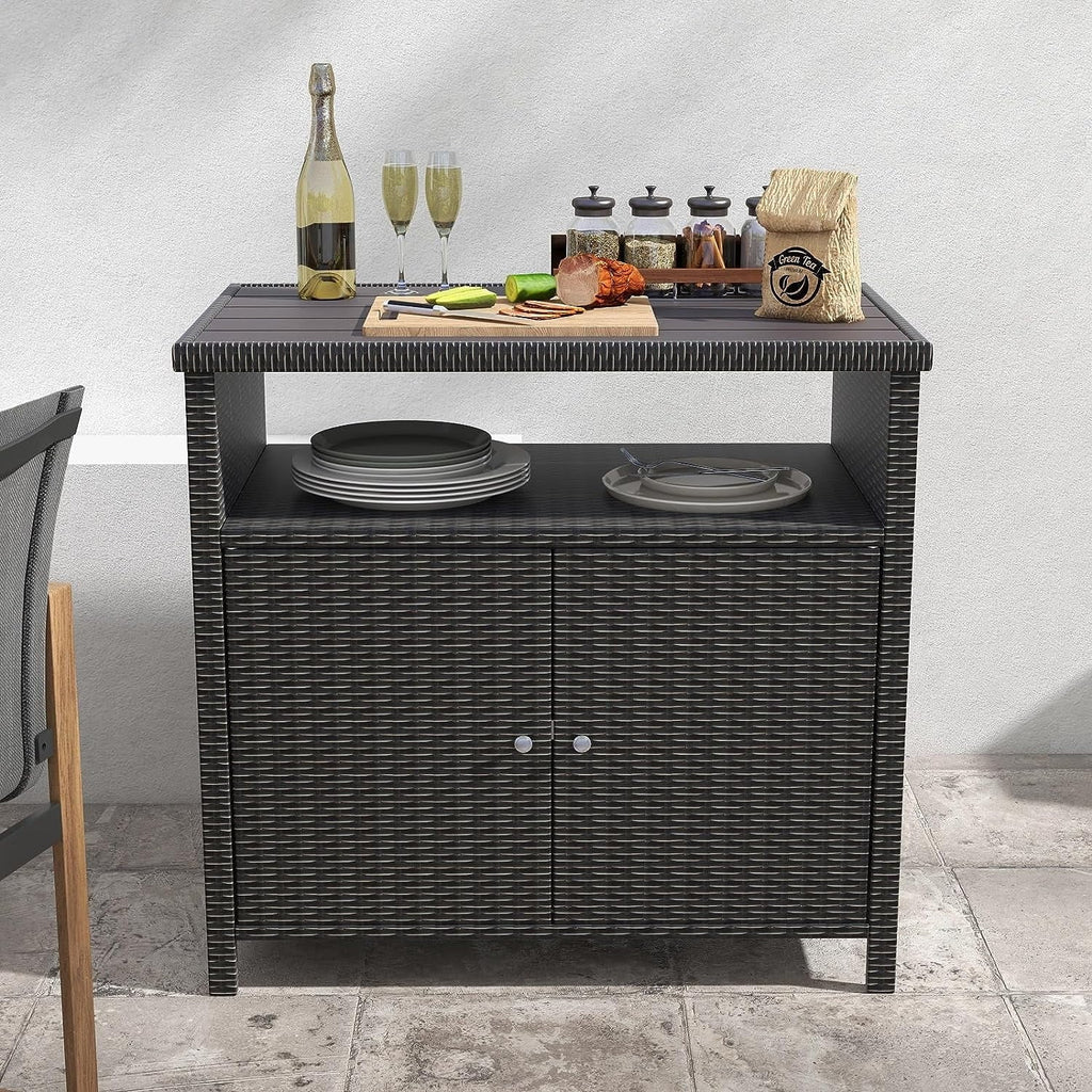 Resin with Powder Storage Outdoor Cabinet Wicker, Wicker Coated Steel, Dark Weather 2-Door Indoor Brown All Shelf,