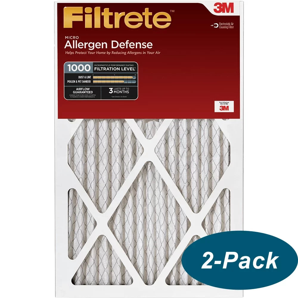 Filters 16x20x1 Air Allergen Micro 3M 2-PACK MPR 1-Inch 1000 Defense Filtrete