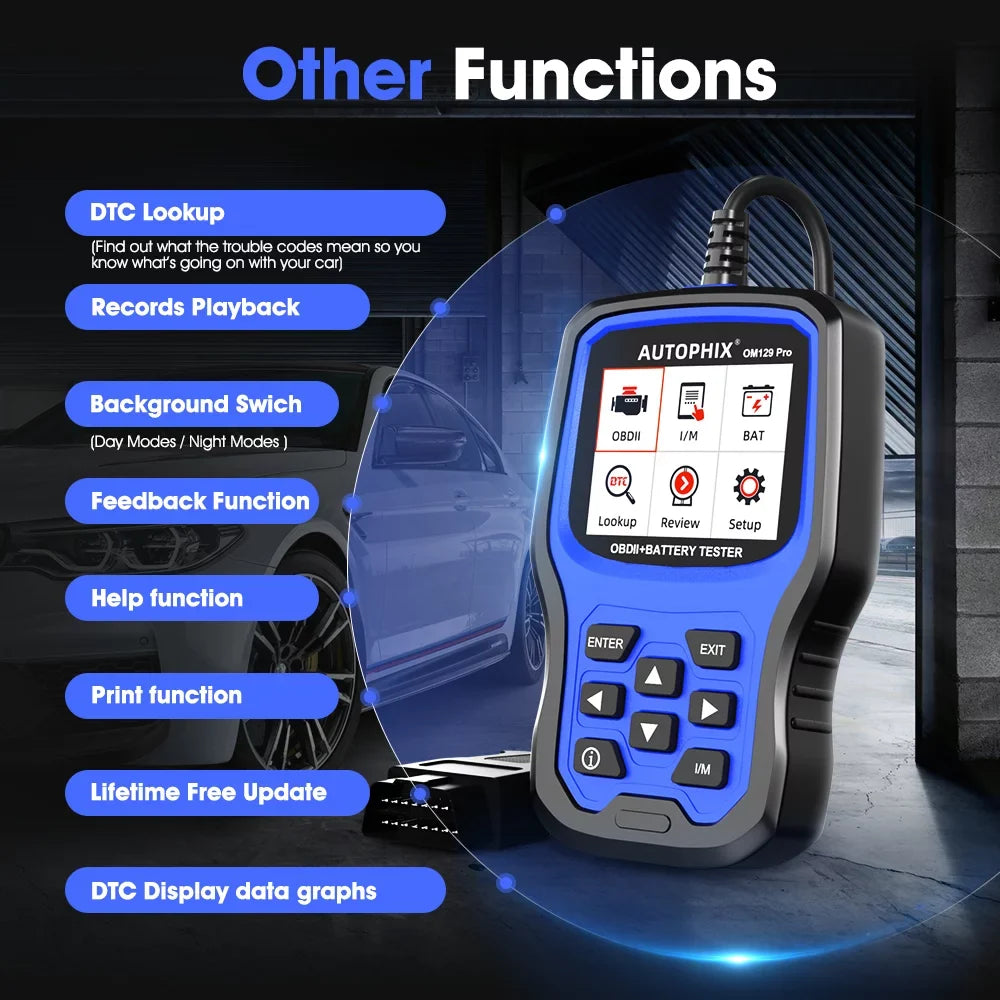 Charging Test Tester Tool Battery Auto Full Reader OBD Battery Scanner PRO in Function Automotive Engine 1 Cranking OM129 OBD2 Test Code OBD2 2 12V EOBD Scanner Analyzer Automotive Diagnostic AUTOPHIX